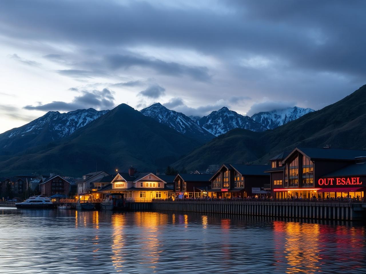 Queenstown lakefront at dusk